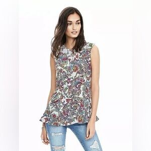 Banana Republic Paisley Pintuck Peplum Top